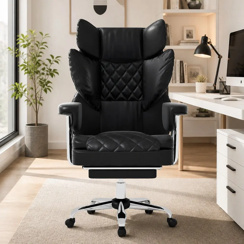 Gaming Office Chair High Back Reclining 90-135° Adjustable Ergonomic Black Metal Base