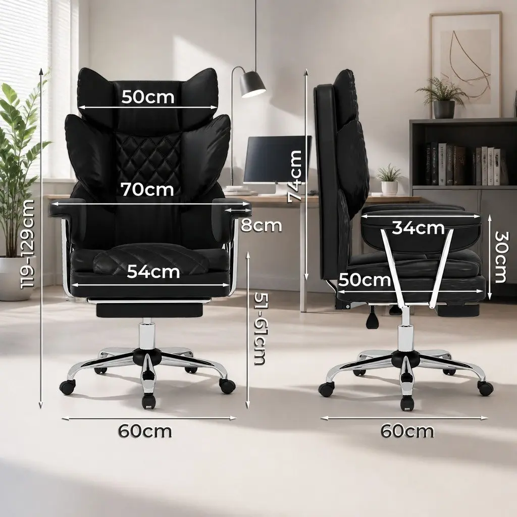 Gaming Office Chair High Back Reclining 90-135° Adjustable Ergonomic Black Metal Base