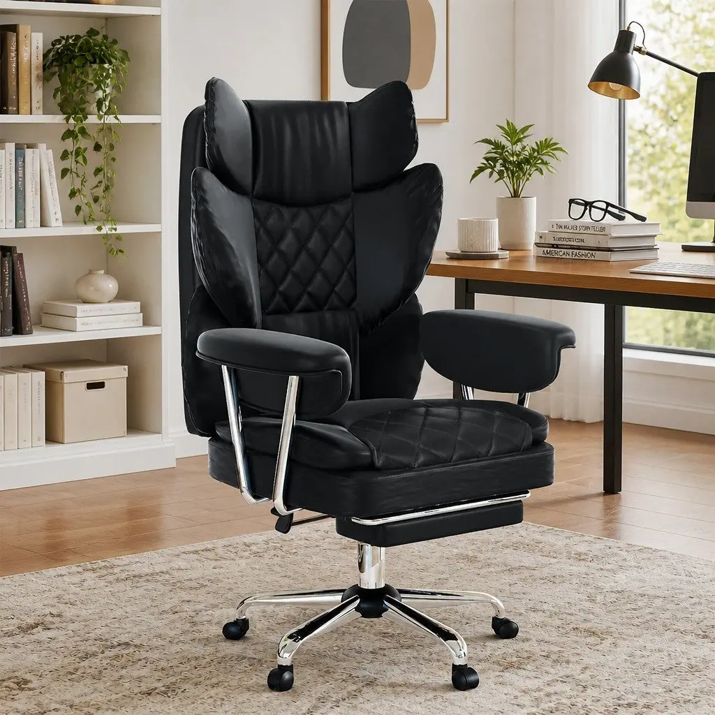 Gaming Office Chair High Back Reclining 90-135° Adjustable Ergonomic Black Metal Base