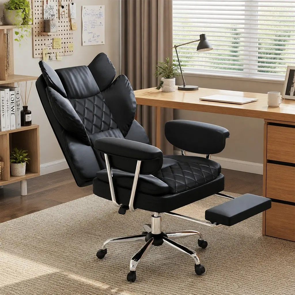 Gaming Office Chair High Back Reclining 90-135° Adjustable Ergonomic Black Metal Base