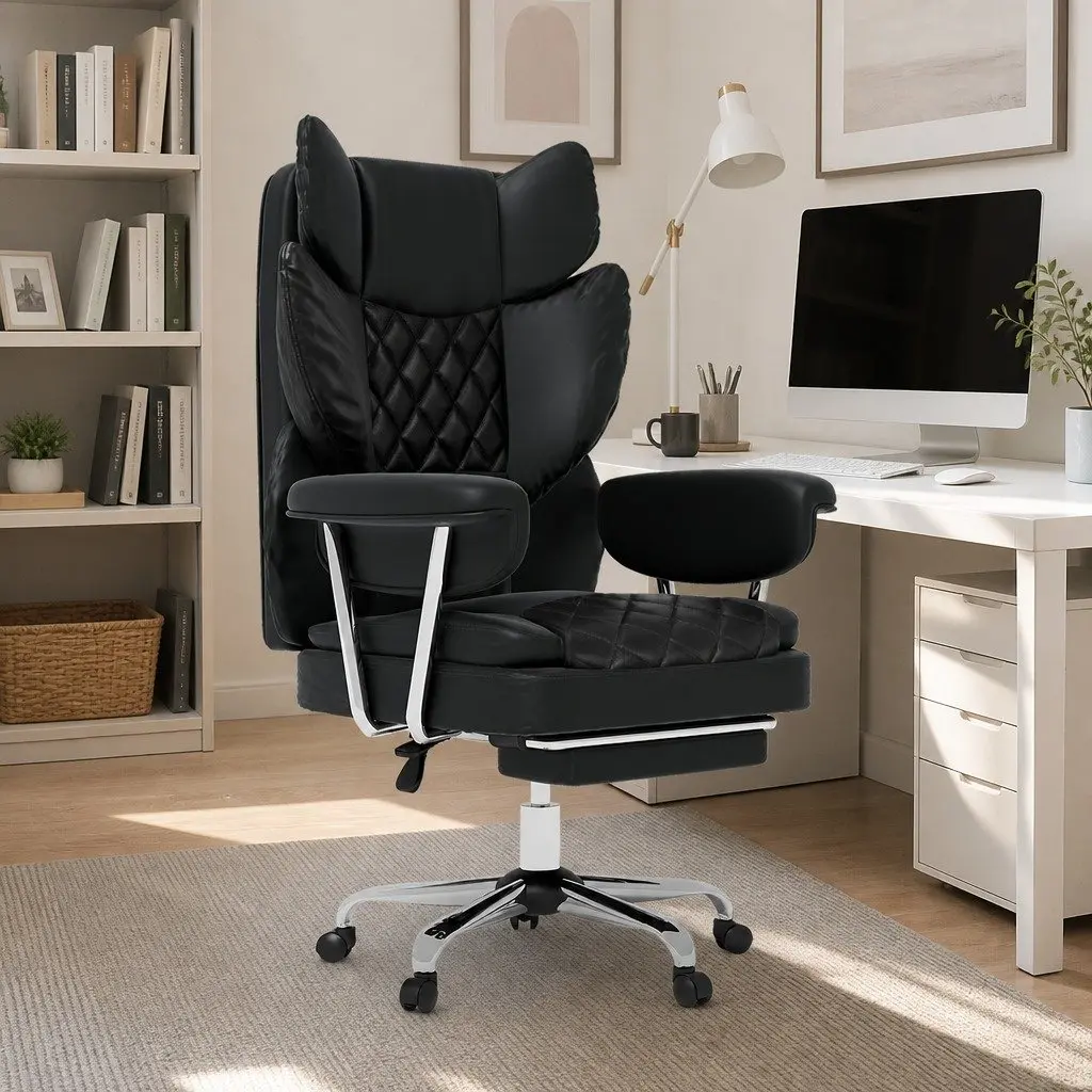 Gaming Office Chair High Back Reclining 90-135° Adjustable Ergonomic Black Metal Base