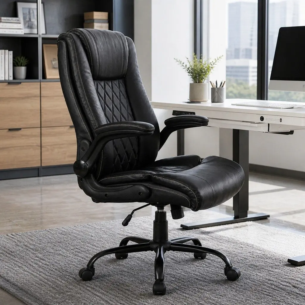 Executive Office Chair Reclining High Back Ergonomic Black PU Leather