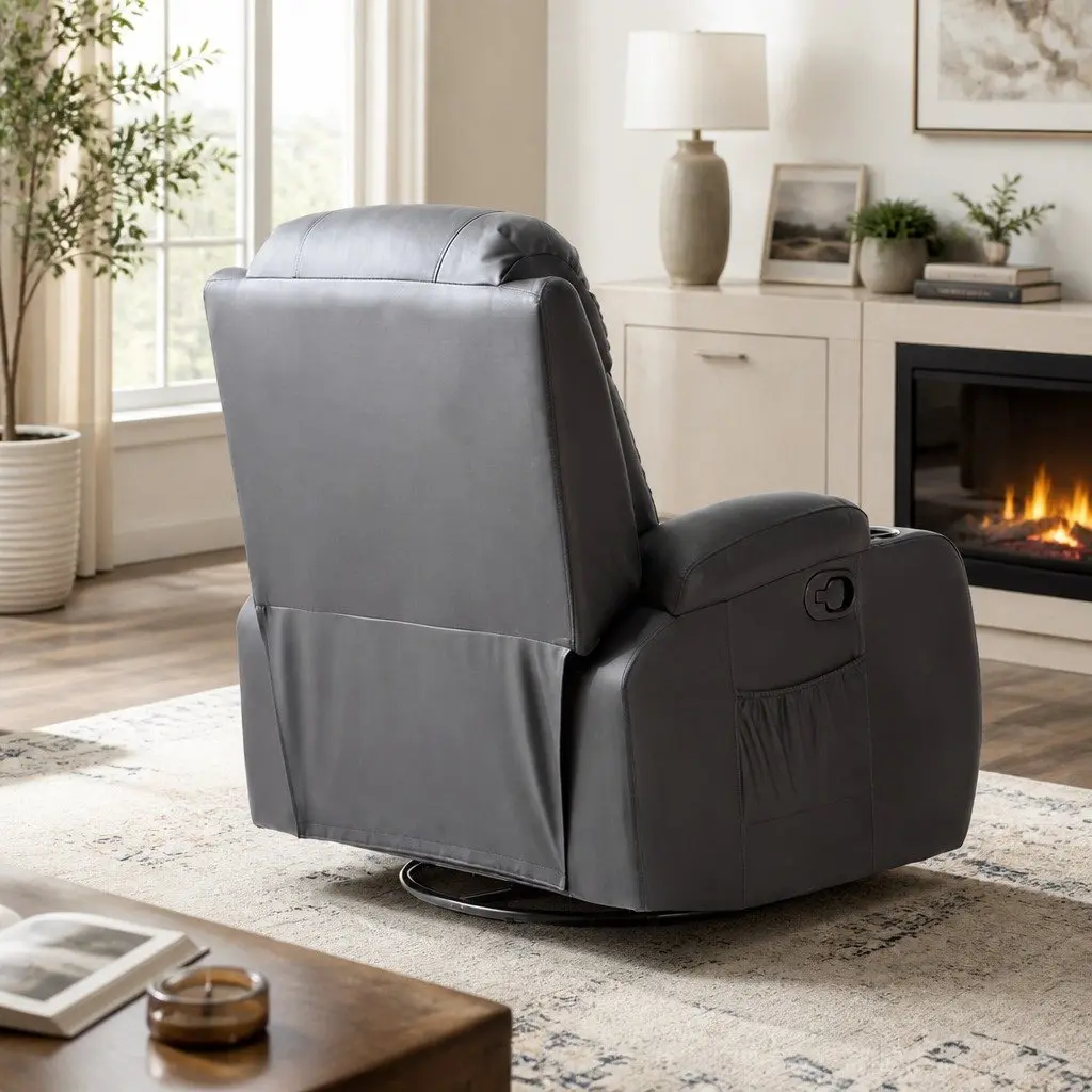 Massage Recliner Chair Heated Lumbar 360 Swivel Adjustable Faux PU Leather Black