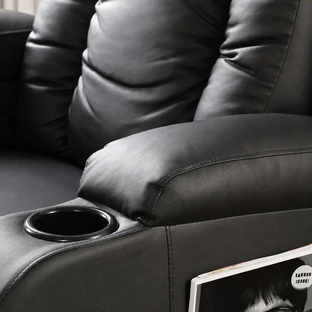 Massage Recliner Chair Heated Lumbar 360 Swivel Adjustable Faux PU Leather Black