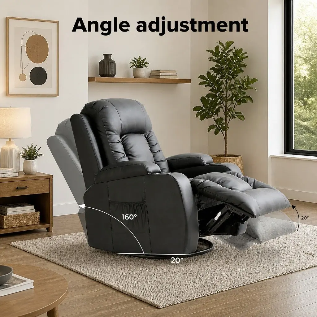 Massage Recliner Chair Heated Lumbar 360 Swivel Adjustable Faux PU Leather Black