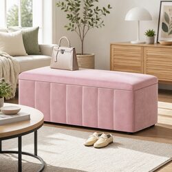 Pink Velvet Storage Ottoman Blanket Box 103cm