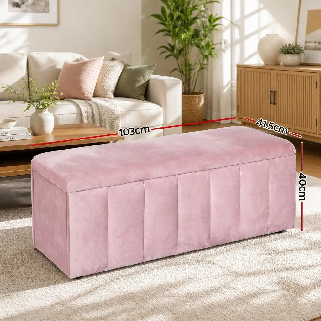 Pink Velvet Storage Ottoman Blanket Box 103cm