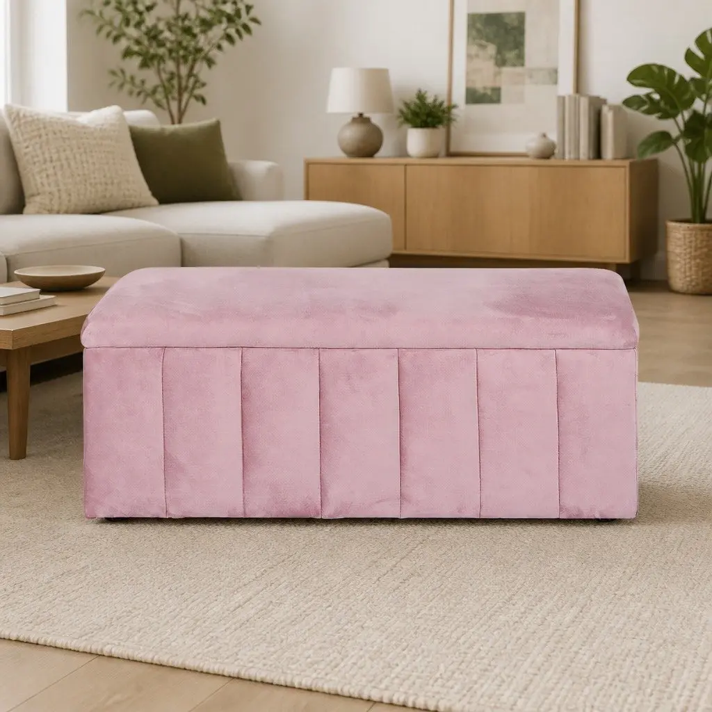 Pink Velvet Storage Ottoman Blanket Box 103cm