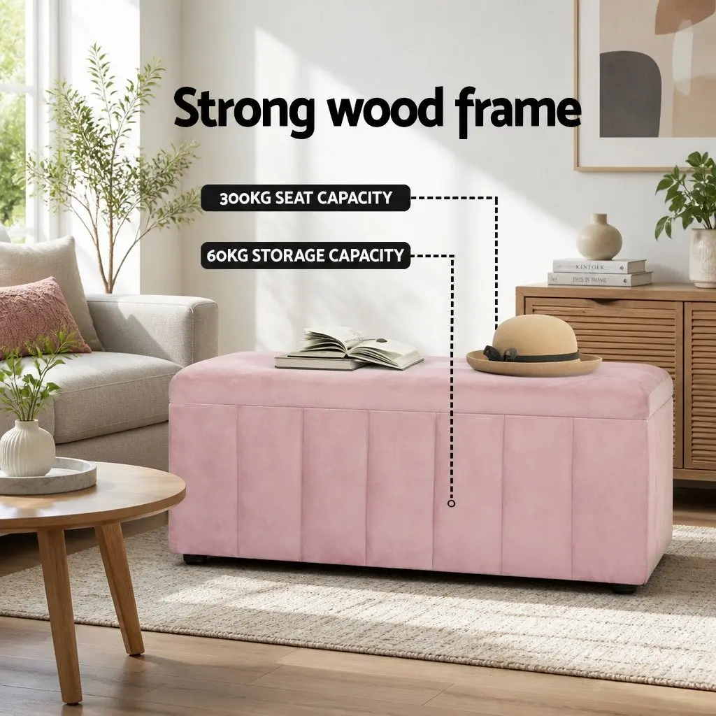 Pink Velvet Storage Ottoman Blanket Box 103cm