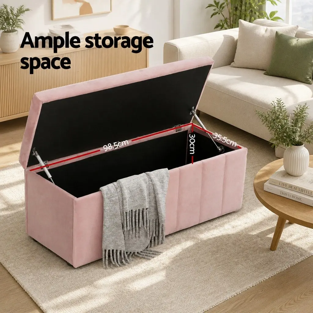 Pink Velvet Storage Ottoman Blanket Box 103cm