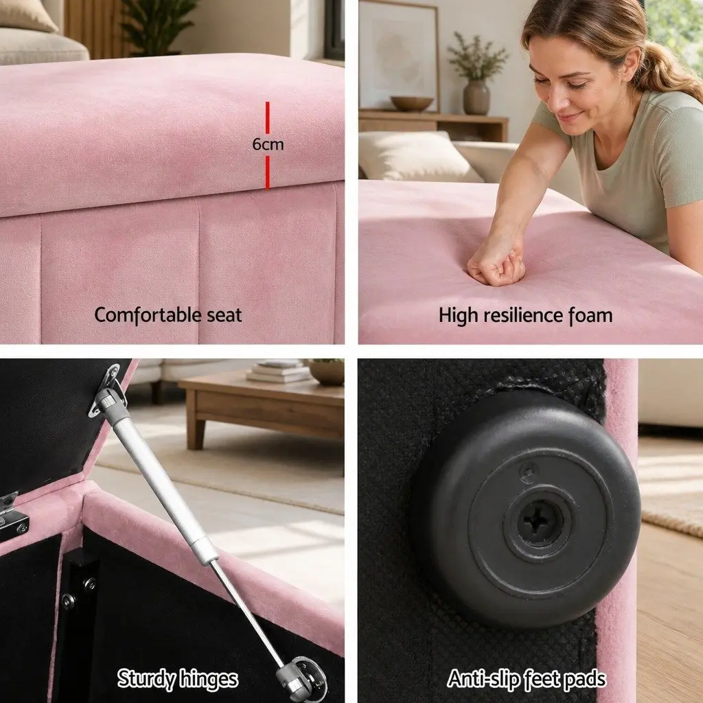 Pink Velvet Storage Ottoman Blanket Box 103cm