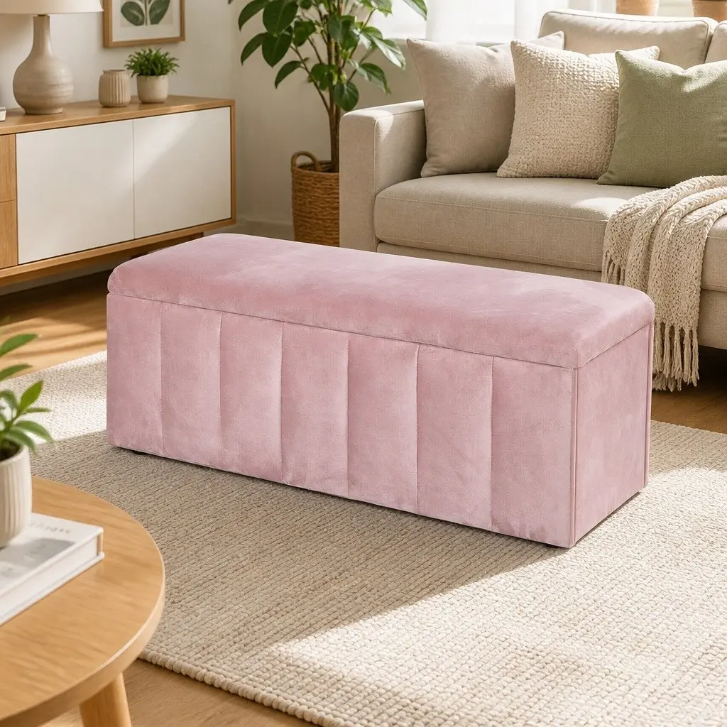 Pink Velvet Storage Ottoman Blanket Box 103cm