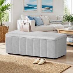 Velvet Grey Storage Ottoman Blanket Box for Living Rooms