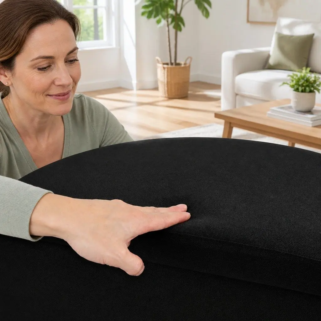 Storage Ottoman Bench Folding Blanket Box Toy Organiser Footstool Black 77cm MDF Faux Linen Fabric