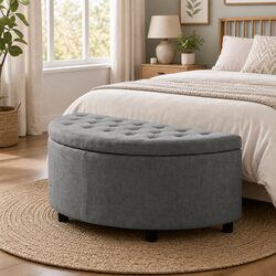 Storage Ottoman Bench Half Round Tufted Upholstered Footstool with Hidden