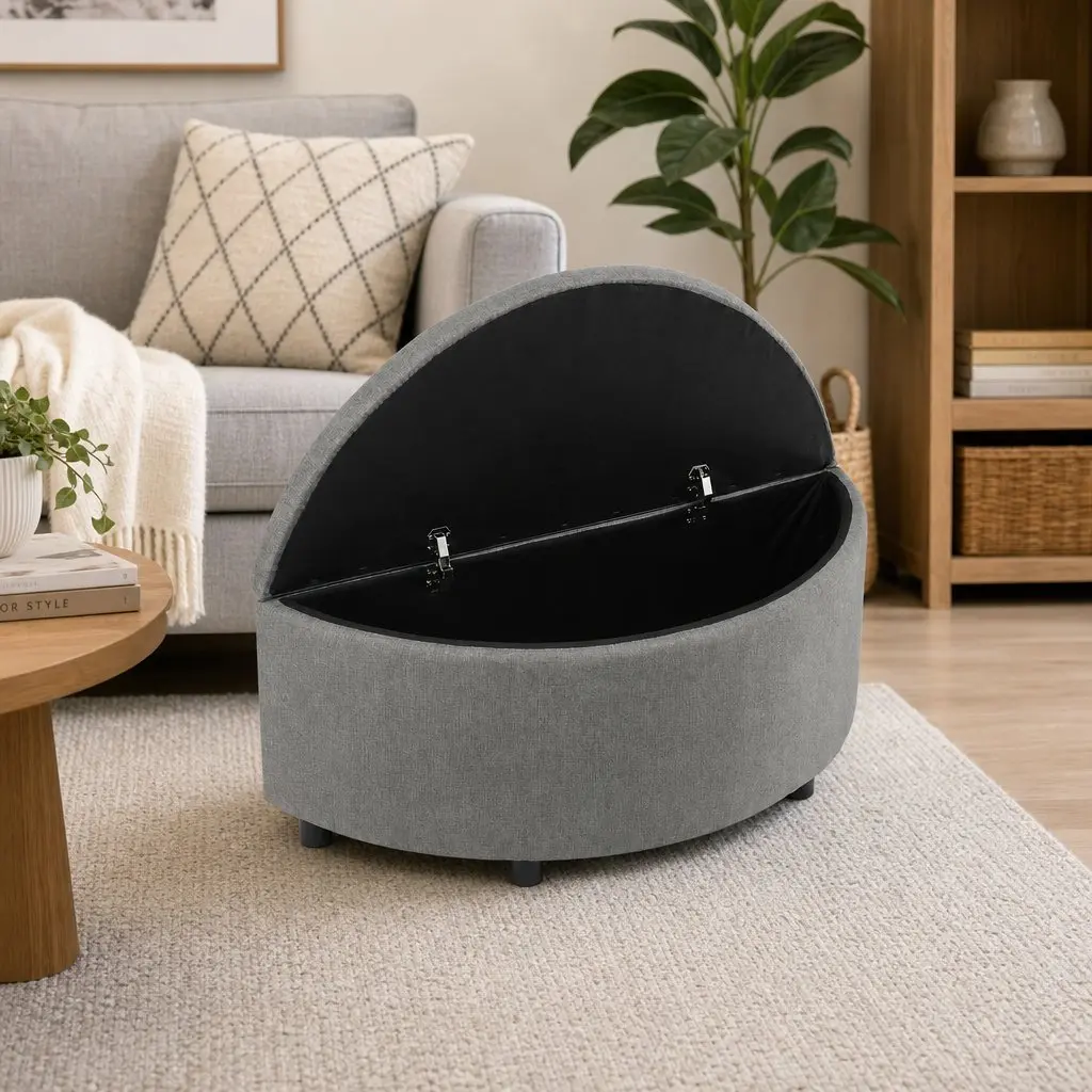 Storage Ottoman Bench Half Round Tufted Upholstered Footstool with Hidden