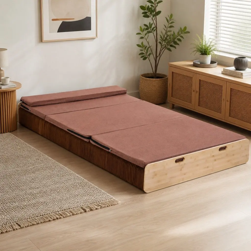 Folding Bed Frame Single Sofa Brown 200cm x 120cm Kraft Paper Camping Furniture 300kg Capacity