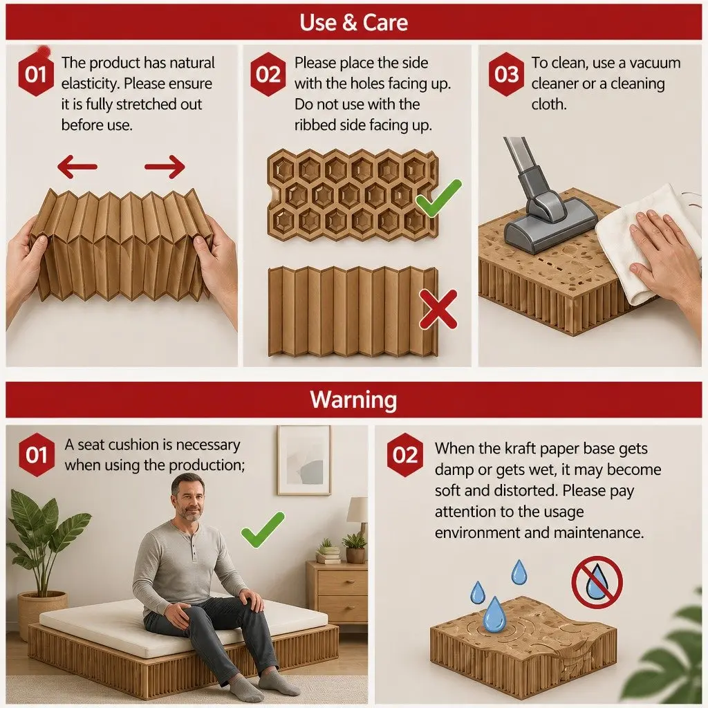 Folding Bed Frame Single Sofa Brown 200cm x 120cm Kraft Paper Camping Furniture 300kg Capacity