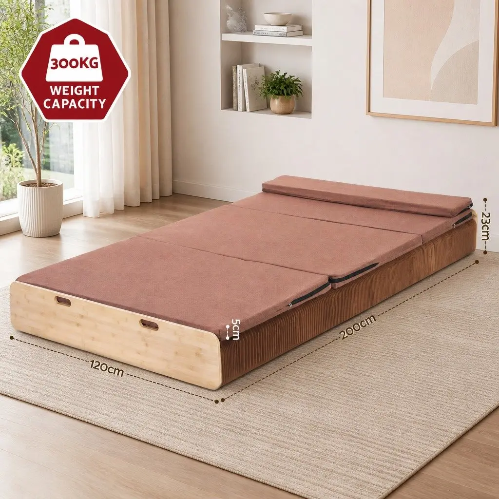 Folding Bed Frame Single Sofa Brown 200cm x 120cm Kraft Paper Camping Furniture 300kg Capacity