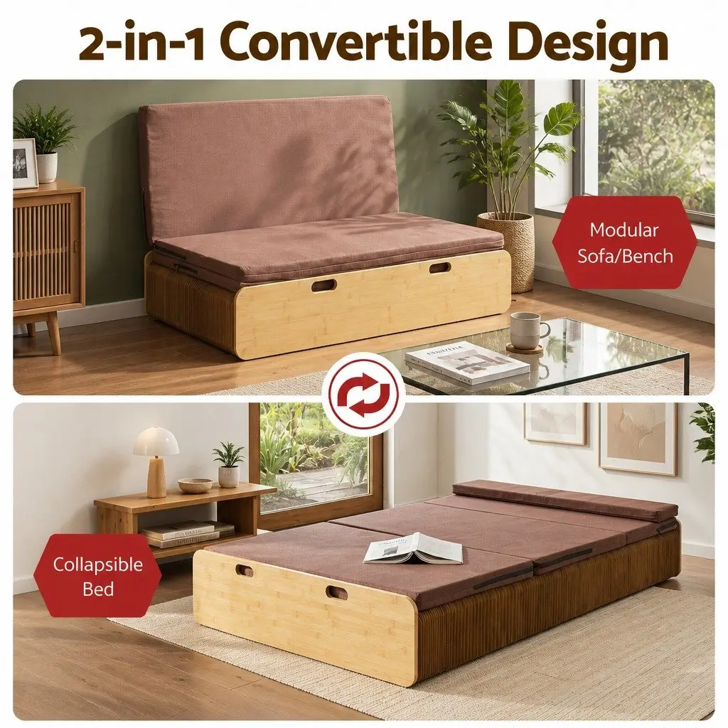 Folding Bed Frame Single Sofa Brown 200cm x 120cm Kraft Paper Camping Furniture 300kg Capacity