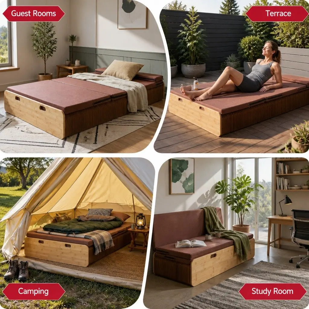 Folding Bed Frame Single Sofa Brown 200cm x 120cm Kraft Paper Camping Furniture 300kg Capacity