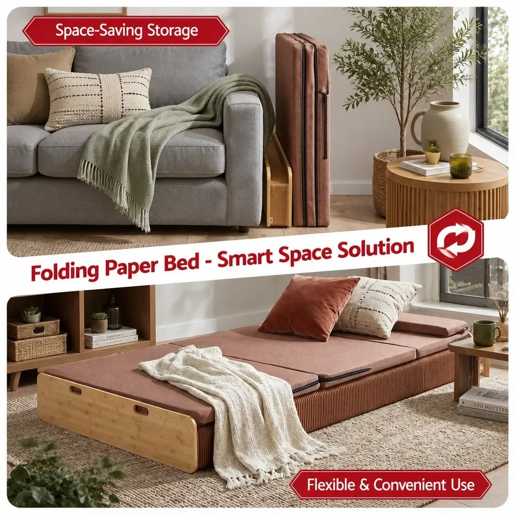 Folding Bed Frame Single Sofa Brown 200cm x 120cm Kraft Paper Camping Furniture 300kg Capacity