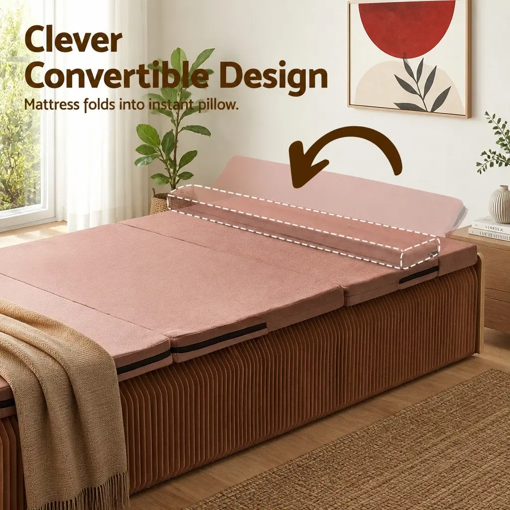 Folding Bed Frame Single Sofa Brown 200cm x 120cm Kraft Paper Camping Furniture 300kg Capacity