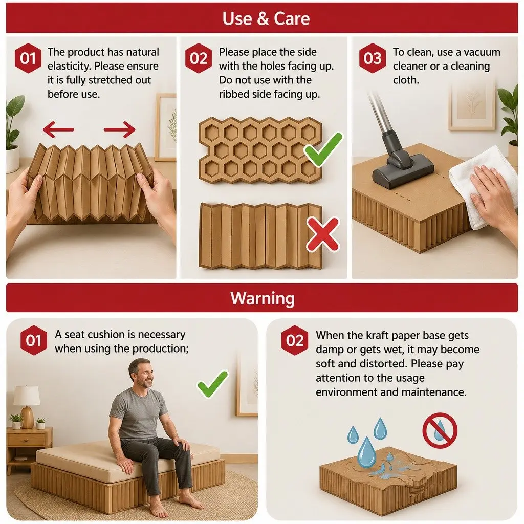 Folding Bed Frame Kraft Paper Single Sofa 200cm x 60cm 300kg Capacity