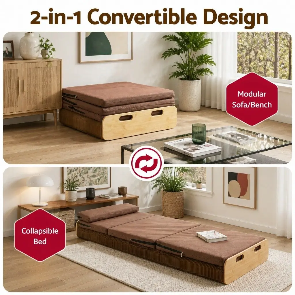 Folding Bed Frame Kraft Paper Single Sofa 200cm x 60cm 300kg Capacity