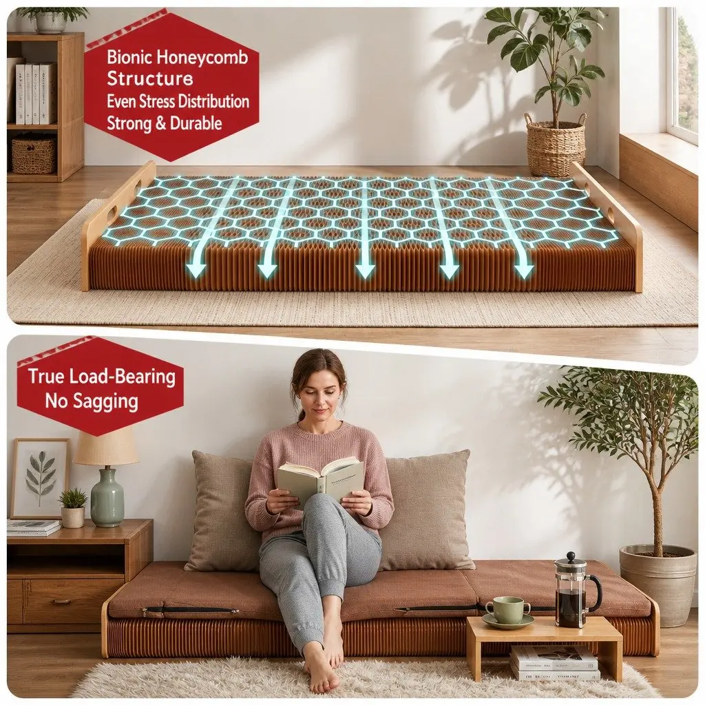 Folding Bed Frame Kraft Paper Single Sofa 200cm x 60cm 300kg Capacity