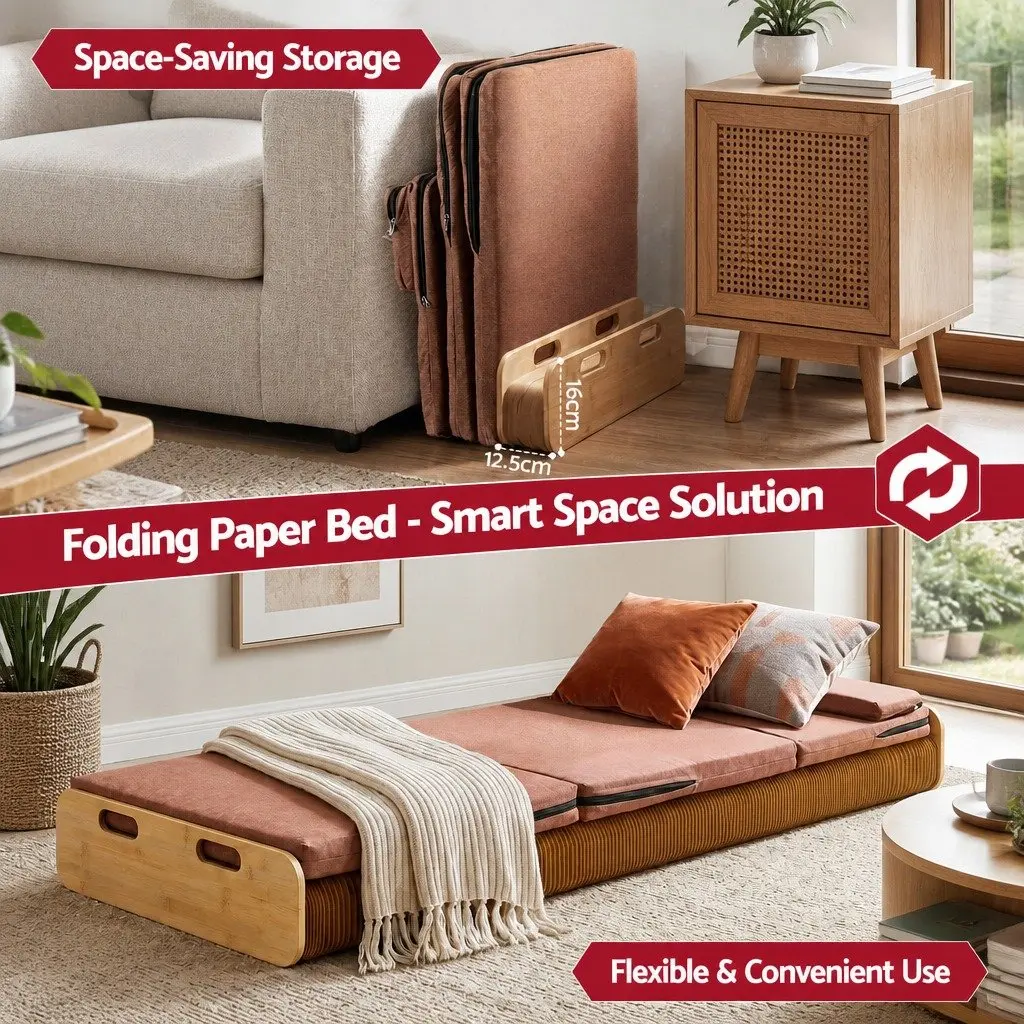 Folding Bed Frame Kraft Paper Single Sofa 200cm x 60cm 300kg Capacity
