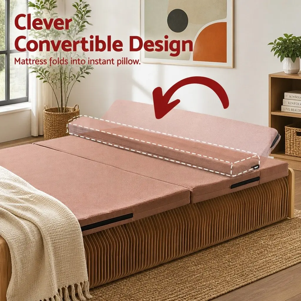 Folding Bed Frame Kraft Paper Single Sofa 200cm x 60cm 300kg Capacity