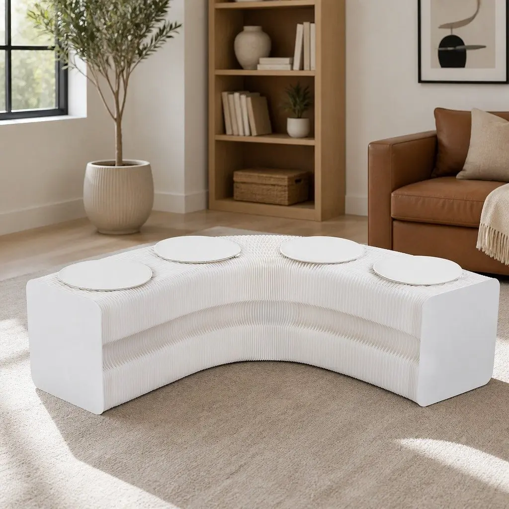 Accordion-Style Folding Paper Bench with 4 Seat Cushions