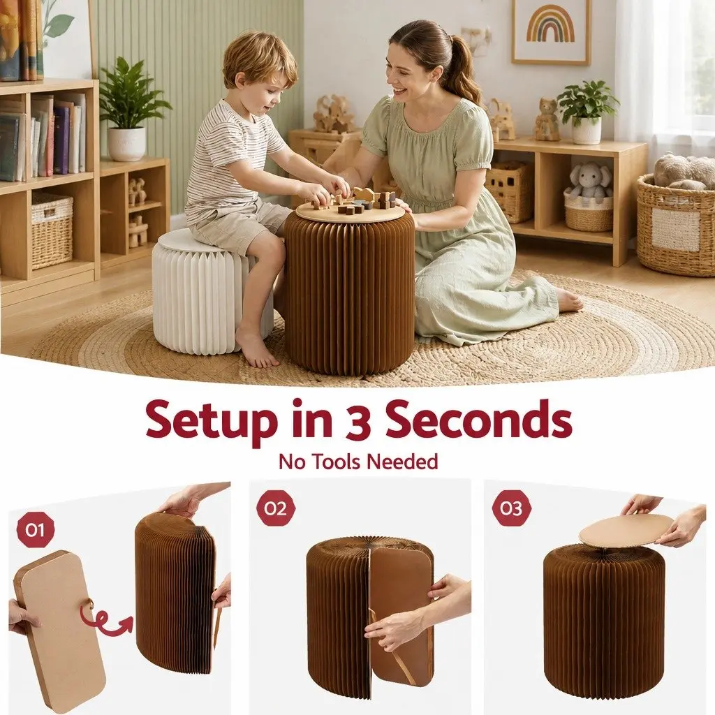 Accordion Folding Stool Set with Cushions for Comfort