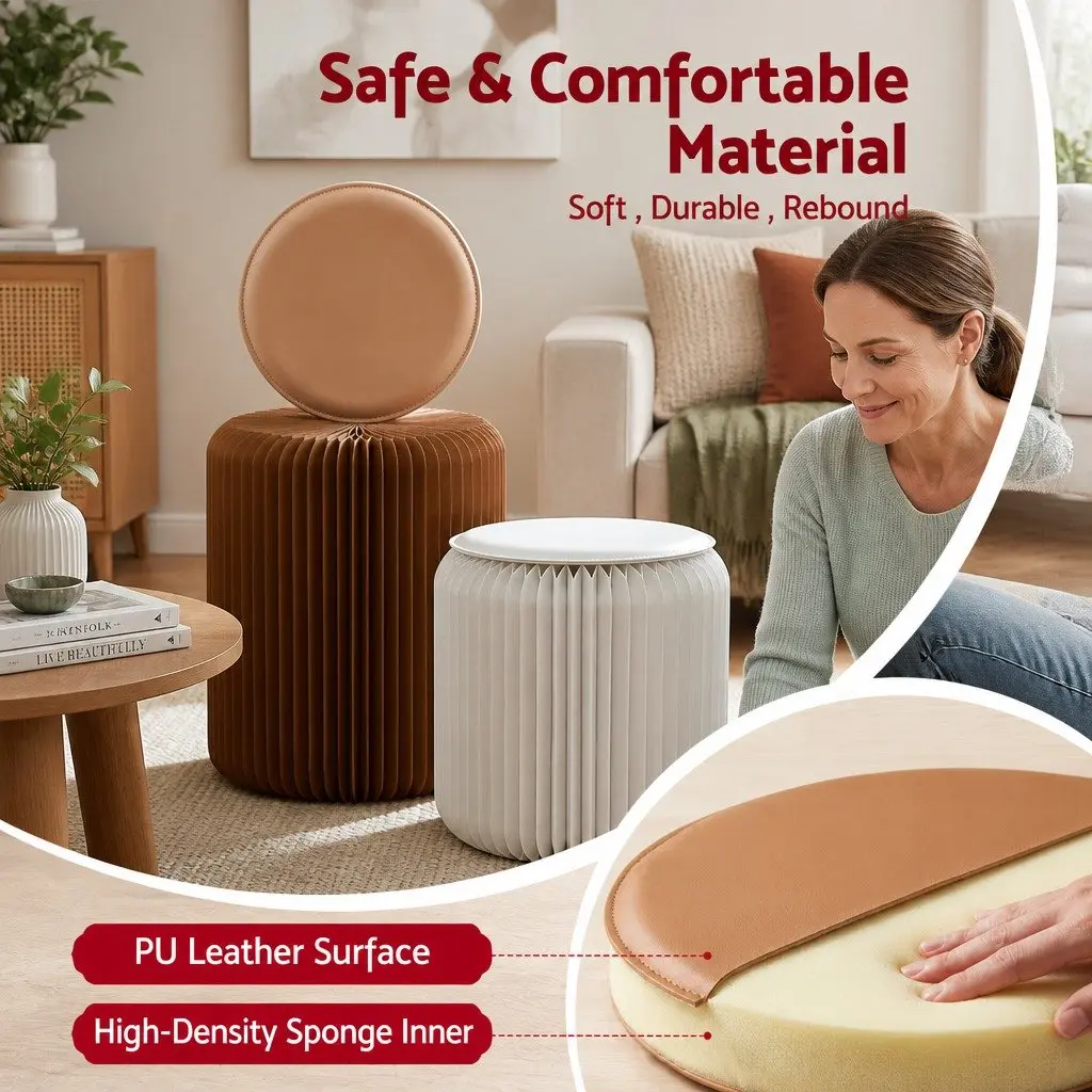 Accordion Folding Stool Set with Cushions for Comfort