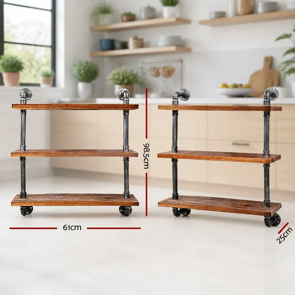 DIY Industrial Pipe Shelf Rustic 3 Tier Wall Mounted Display Unit Pine Wood and Metal