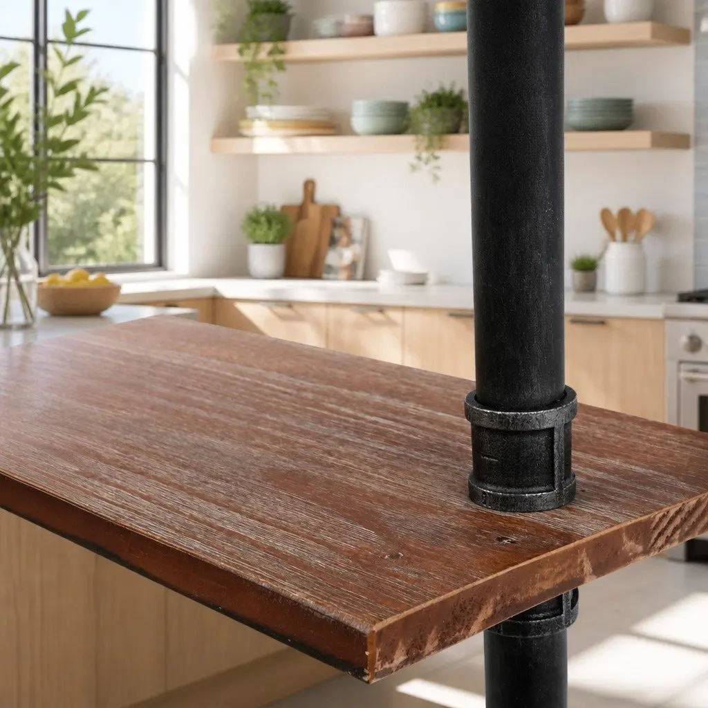 DIY Industrial Pipe Shelf Rustic 3 Tier Wall Mounted Display Unit Pine Wood and Metal