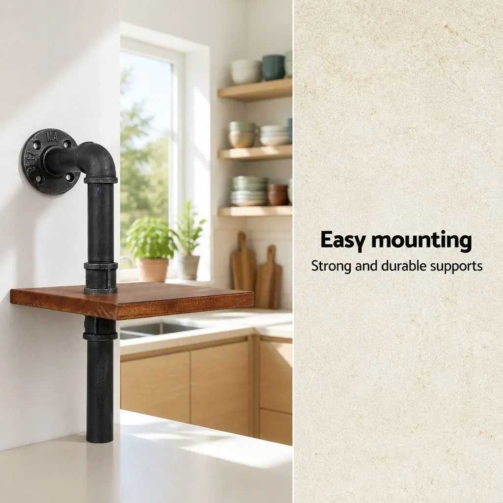 DIY Industrial Pipe Shelf Rustic 3 Tier Wall Mounted Display Unit Pine Wood and Metal