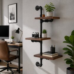 Rustic 3 Tier Industrial Pipe Floating Shelf