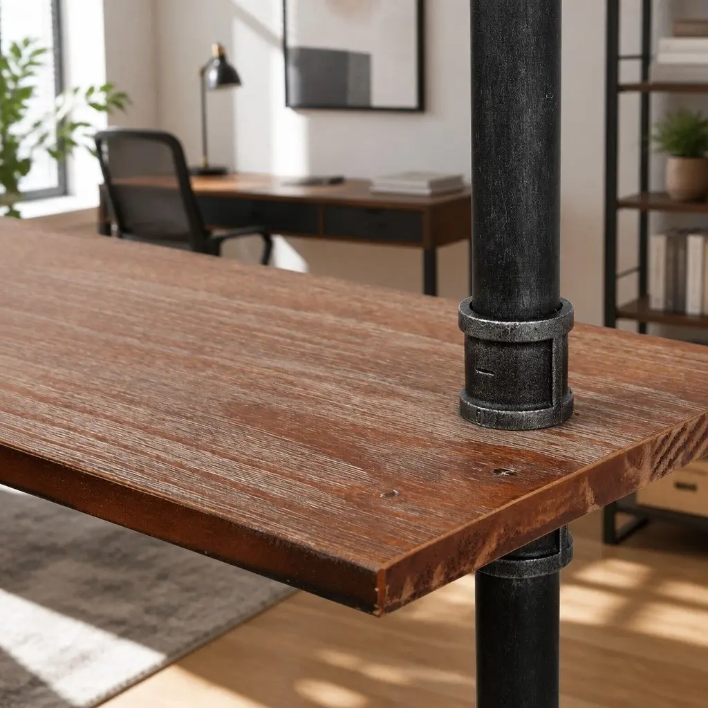3 Tier Rustic Industrial Pipe Shelf Brown Timber and Metal