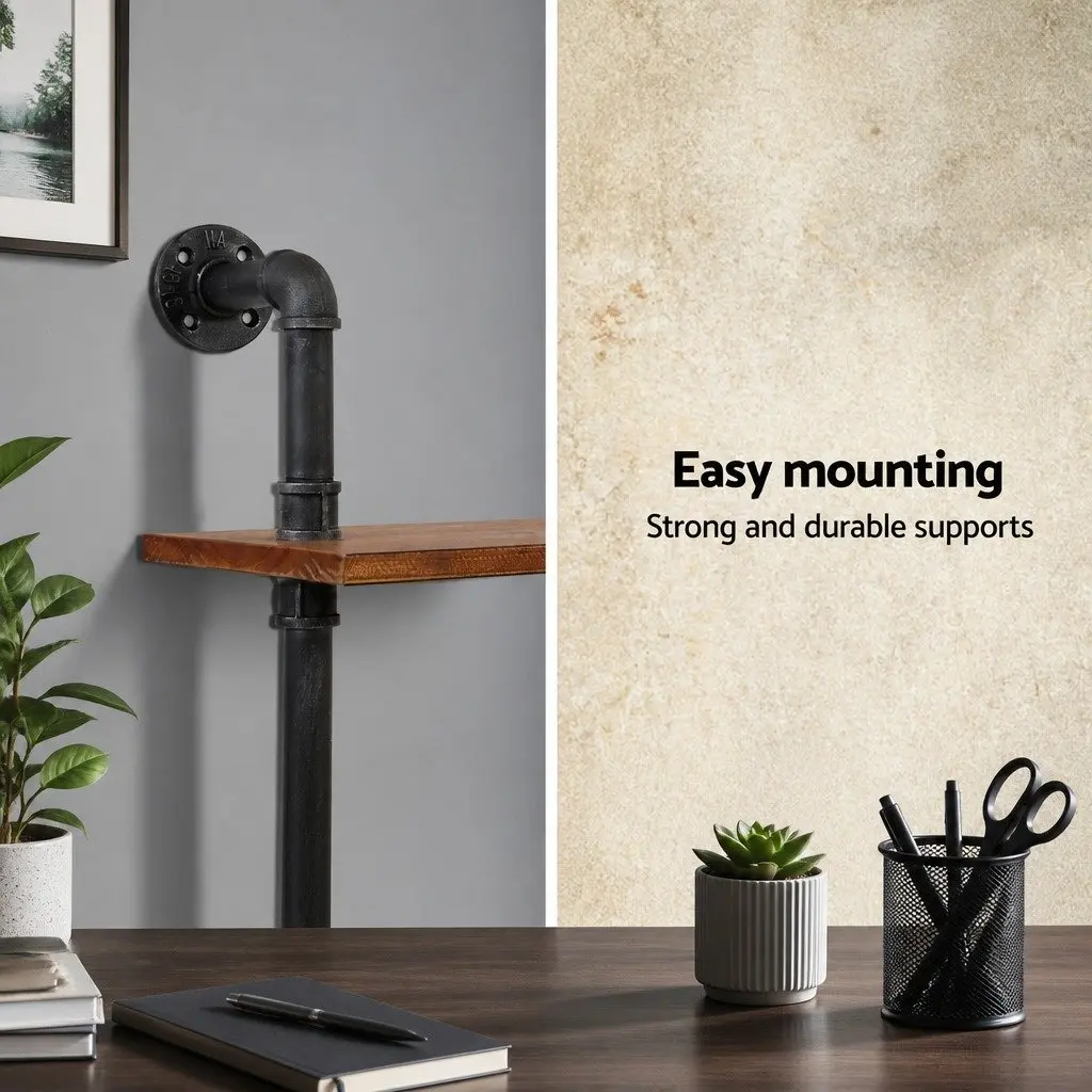 3 Tier Rustic Industrial Pipe Shelf Brown Timber and Metal