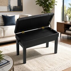 Adjustable Height Piano Bench with Storage in Black