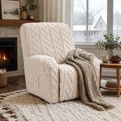 Beige Stretch Fabric Recliner Chair Cover with Pockets