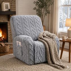 Grey Stretch Fabric Recliner Chair Cover with Pockets