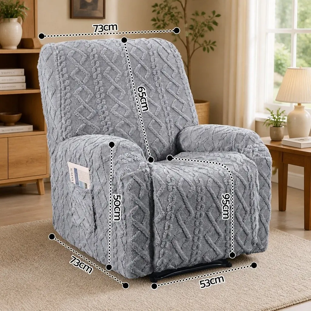 Grey Stretch Fabric Recliner Armchair Cover with Side Pockets