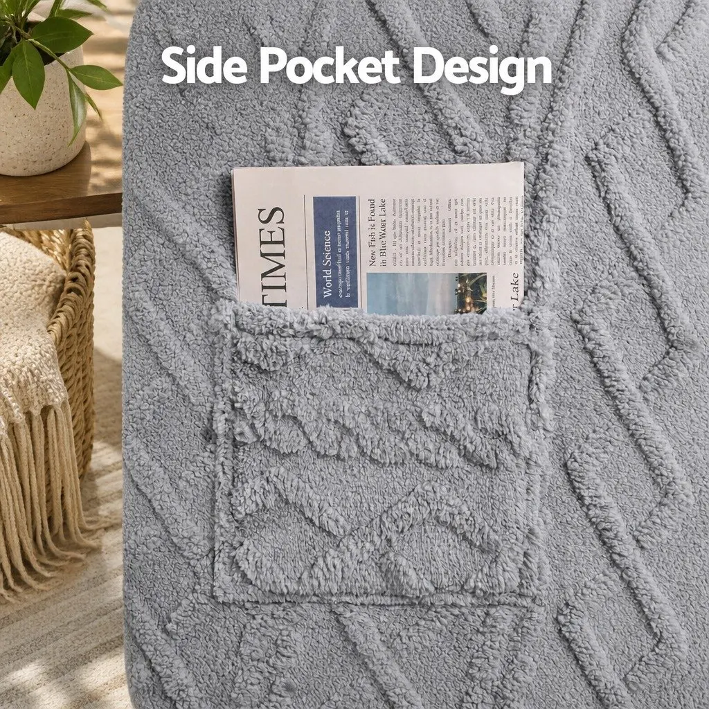 Grey Stretch Fabric Recliner Armchair Cover with Side Pockets