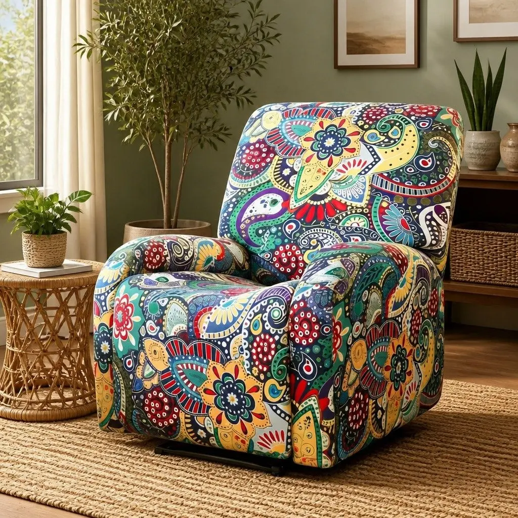 4-Piece Printed Polyester Recliner Chair Slipcover