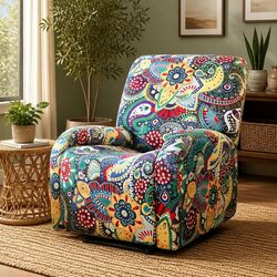 Comfortable 4-Piece Printed Polyester Recliner Chair Slipcover