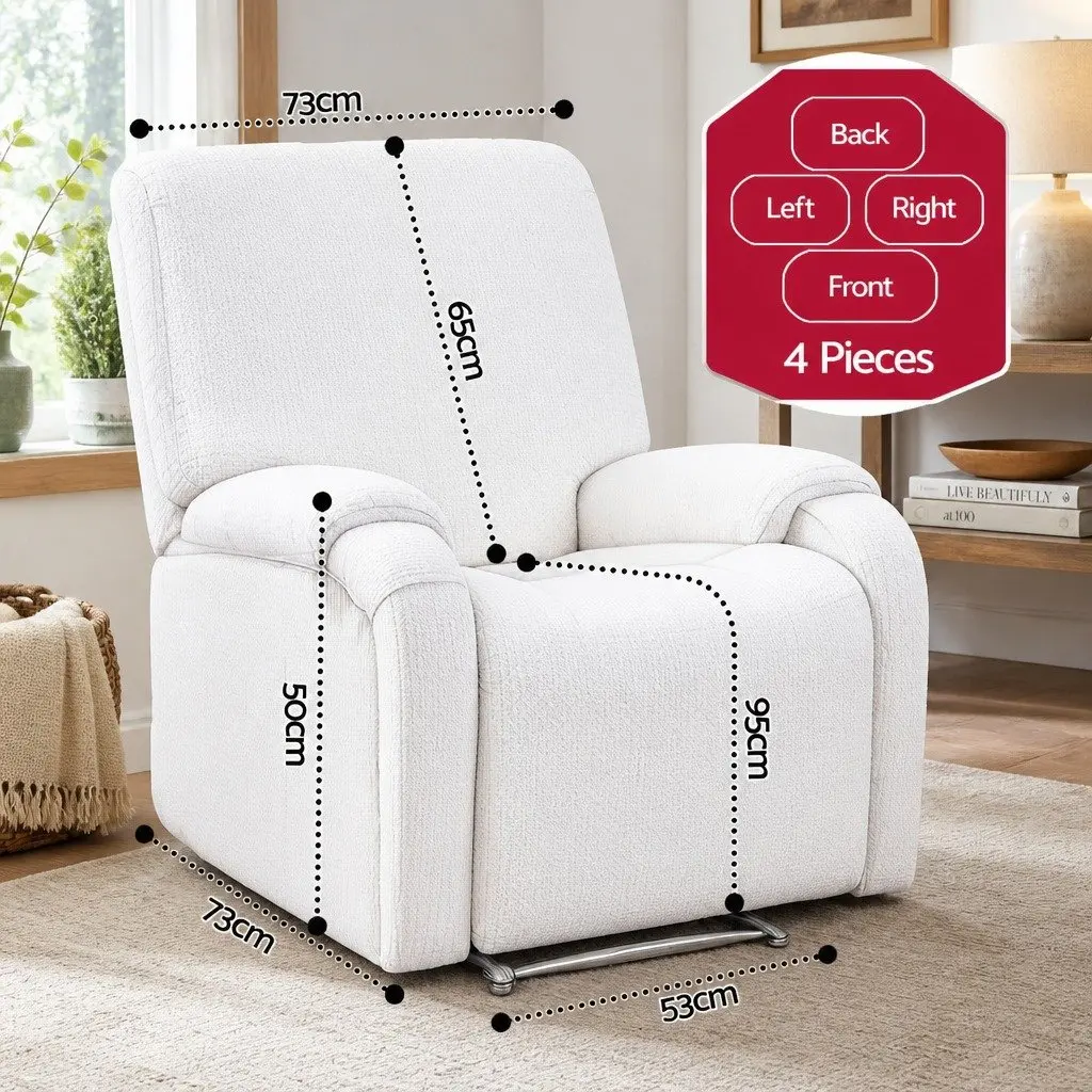 Recliner Chair Slipcover 4-Piece Printed Blue Polyester