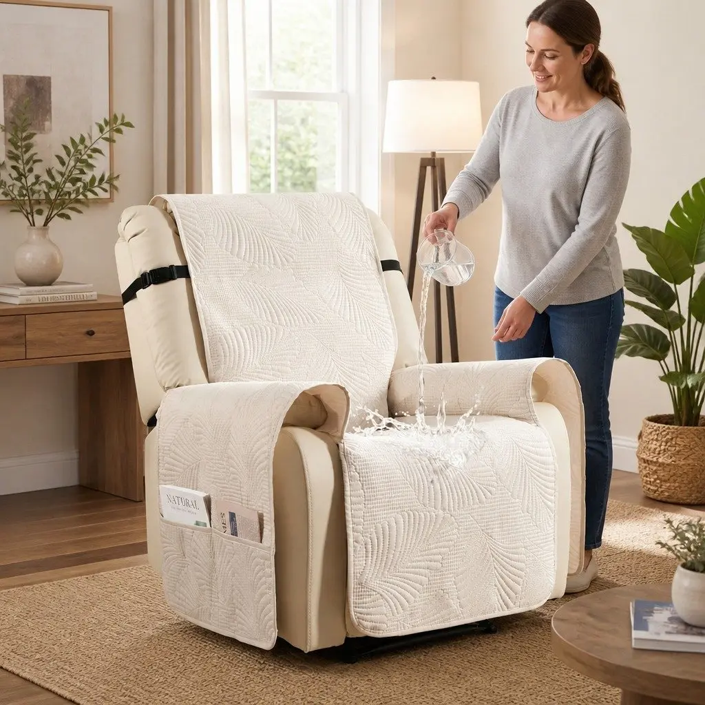 Quilted Recliner Chair Cover Waterproof Protector with Storage